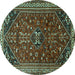 Round Persian Turquoise Traditional Rug, tr851turq