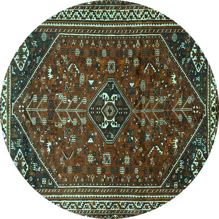 Round Machine Washable Persian Turquoise Traditional Area Rugs, wshtr851turq