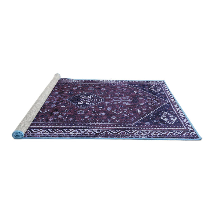 Sideview of Machine Washable Persian Blue Traditional Rug, wshtr851blu