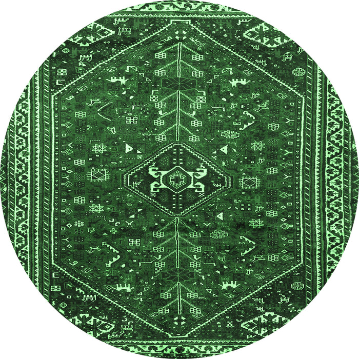 Round Machine Washable Persian Emerald Green Traditional Area Rugs, wshtr851emgrn