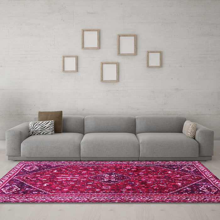 Machine Washable Persian Pink Traditional Rug in a Living Room, wshtr851pnk