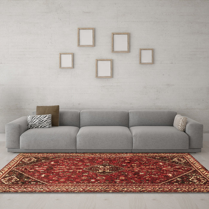 Machine Washable Persian Brown Traditional Rug in a Living Room,, wshtr851brn