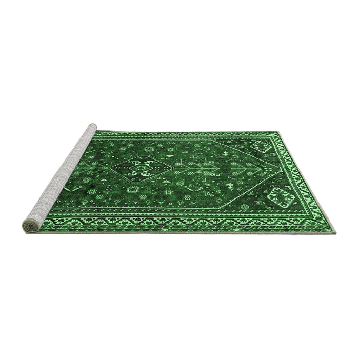 Sideview of Machine Washable Persian Emerald Green Traditional Area Rugs, wshtr851emgrn