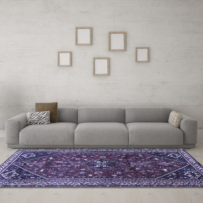 Machine Washable Persian Blue Traditional Rug in a Living Room, wshtr851blu