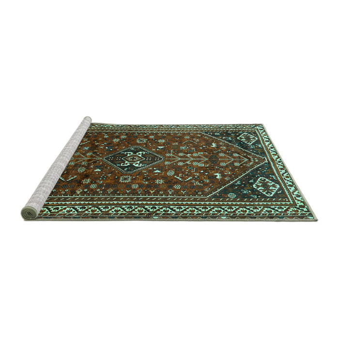 Sideview of Machine Washable Persian Turquoise Traditional Area Rugs, wshtr851turq