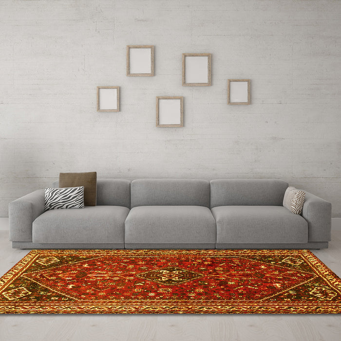 Machine Washable Persian Yellow Traditional Rug in a Living Room, wshtr851yw