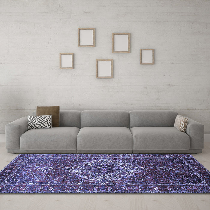 Machine Washable Persian Blue Traditional Rug in a Living Room, wshtr852blu