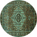 Round Machine Washable Persian Turquoise Traditional Area Rugs, wshtr852turq