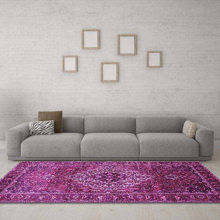 Machine Washable Persian Purple Traditional Area Rugs in a Living Room, wshtr852pur