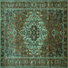 Square Machine Washable Persian Turquoise Traditional Area Rugs, wshtr852turq