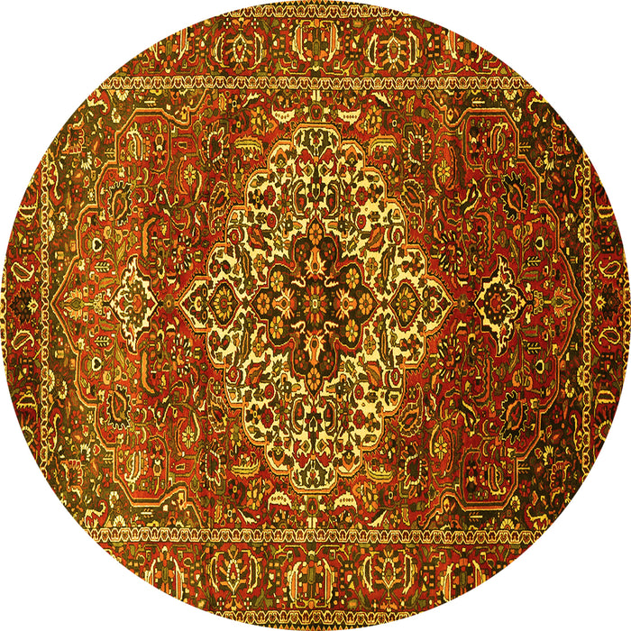 Round Machine Washable Persian Yellow Traditional Rug, wshtr852yw