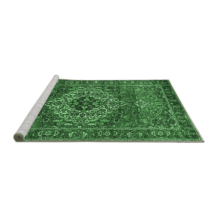 Sideview of Machine Washable Persian Emerald Green Traditional Area Rugs, wshtr852emgrn