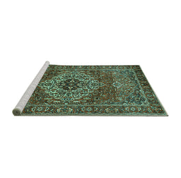 Sideview of Machine Washable Persian Turquoise Traditional Area Rugs, wshtr852turq