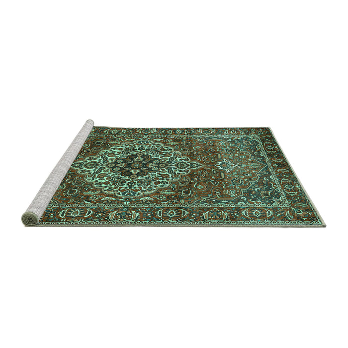Sideview of Machine Washable Persian Turquoise Traditional Area Rugs, wshtr852turq