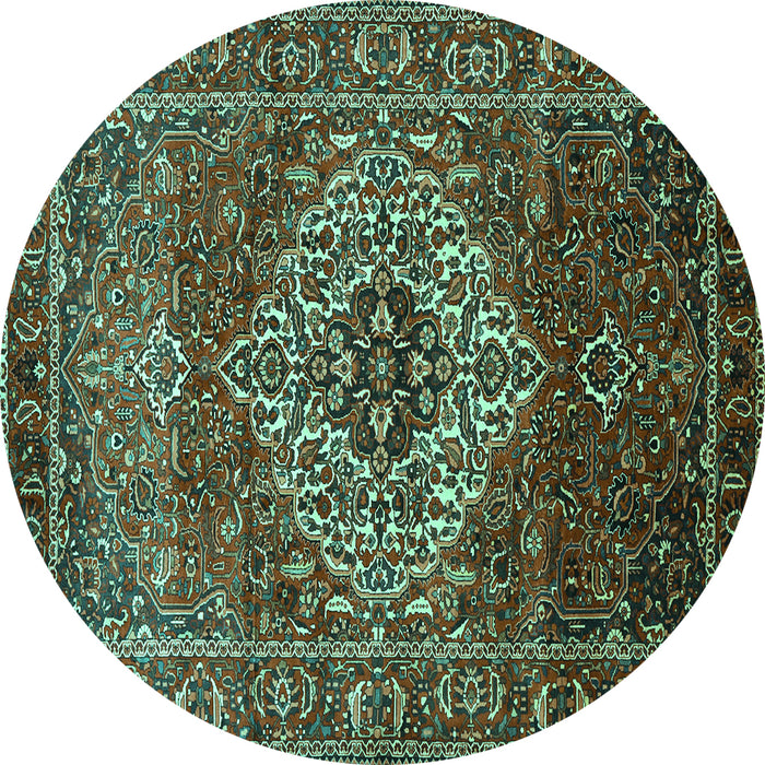 Round Persian Turquoise Traditional Rug, tr852turq