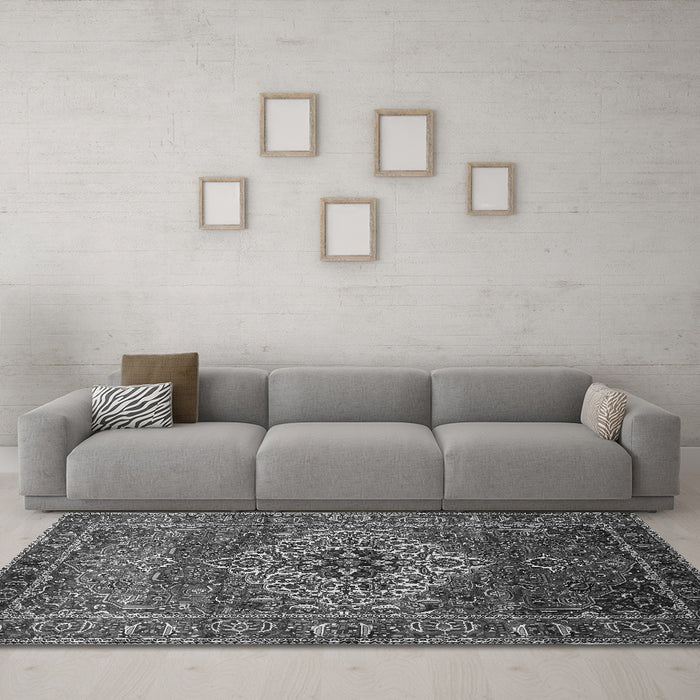 Machine Washable Persian Gray Traditional Rug in a Living Room,, wshtr852gry