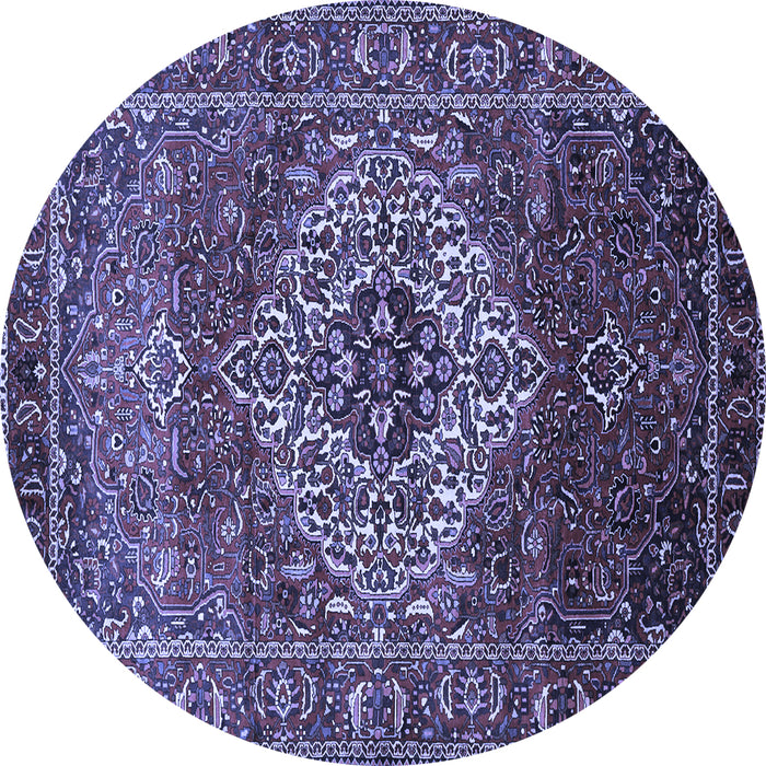 Round Machine Washable Persian Blue Traditional Rug, wshtr852blu