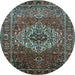 Round Machine Washable Persian Light Blue Traditional Rug, wshtr852lblu