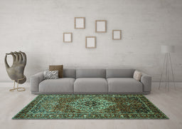 Machine Washable Persian Turquoise Traditional Area Rugs in a Living Room,, wshtr852turq