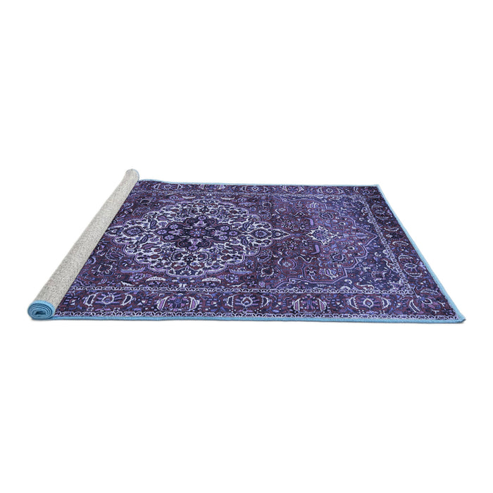 Sideview of Machine Washable Persian Blue Traditional Rug, wshtr852blu