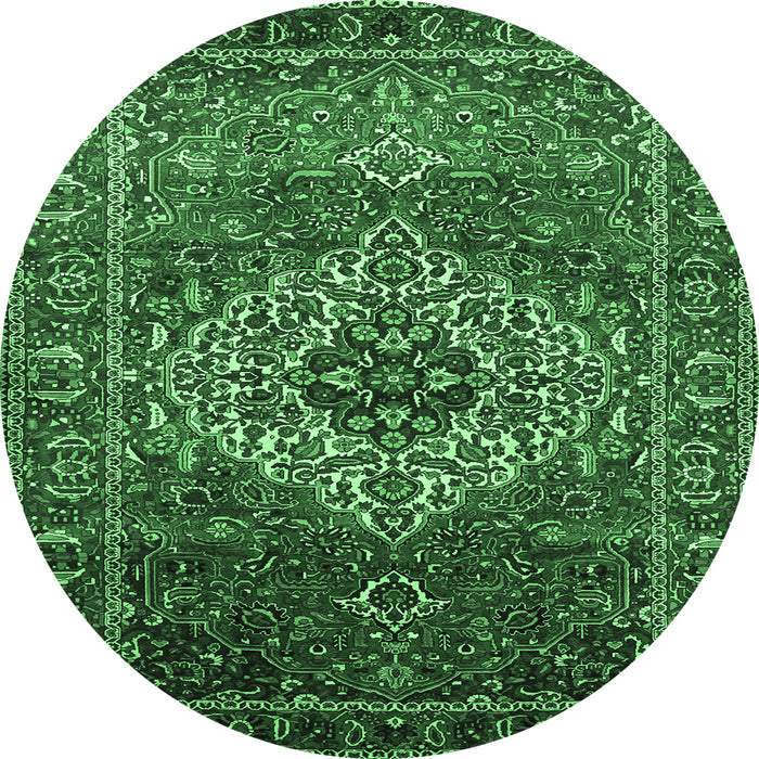 Round Machine Washable Persian Emerald Green Traditional Area Rugs, wshtr852emgrn