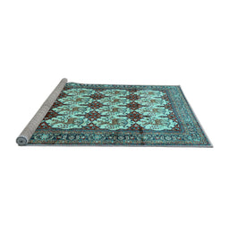 Sideview of Machine Washable Persian Light Blue Traditional Rug, wshtr853lblu