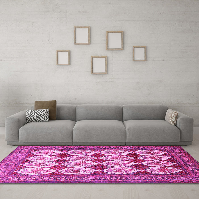 Machine Washable Persian Pink Traditional Rug in a Living Room, wshtr853pnk