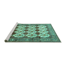 Sideview of Machine Washable Persian Turquoise Traditional Area Rugs, wshtr853turq