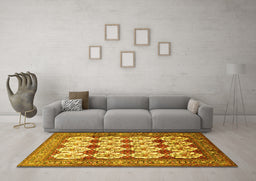 Machine Washable Persian Yellow Traditional Rug in a Living Room, wshtr853yw