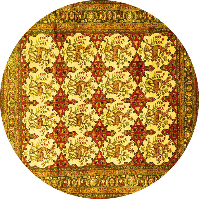 Round Persian Yellow Traditional Rug, tr853yw