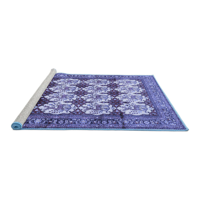 Sideview of Machine Washable Persian Blue Traditional Rug, wshtr853blu