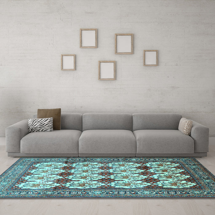 Machine Washable Persian Light Blue Traditional Rug in a Living Room, wshtr853lblu