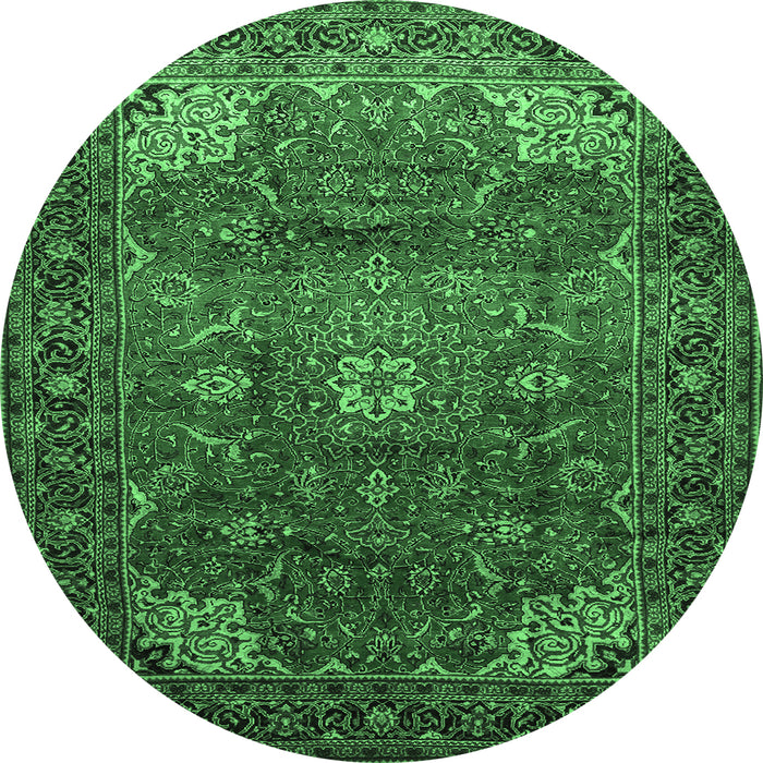 Round Machine Washable Persian Emerald Green Traditional Area Rugs, wshtr854emgrn