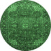 Round Machine Washable Persian Emerald Green Traditional Area Rugs, wshtr854emgrn