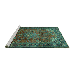 Sideview of Machine Washable Persian Turquoise Traditional Area Rugs, wshtr854turq