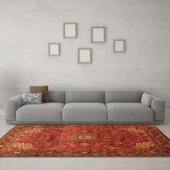 Machine Washable Persian Orange Traditional Area Rugs in a Living Room, wshtr854org