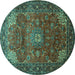 Round Persian Turquoise Traditional Rug, tr854turq