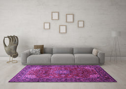 Machine Washable Persian Purple Traditional Area Rugs in a Living Room, wshtr854pur