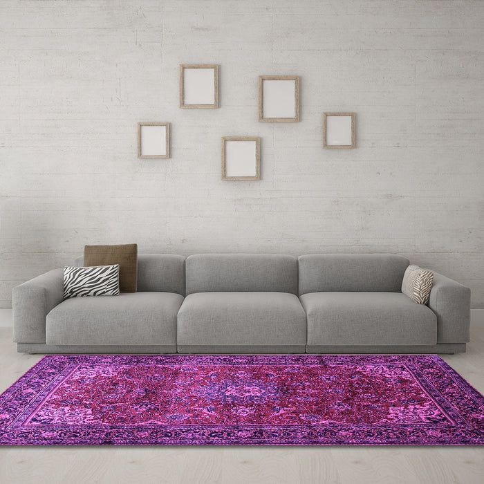 Machine Washable Persian Purple Traditional Area Rugs in a Living Room, wshtr854pur