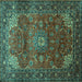 Square Machine Washable Persian Turquoise Traditional Area Rugs, wshtr854turq