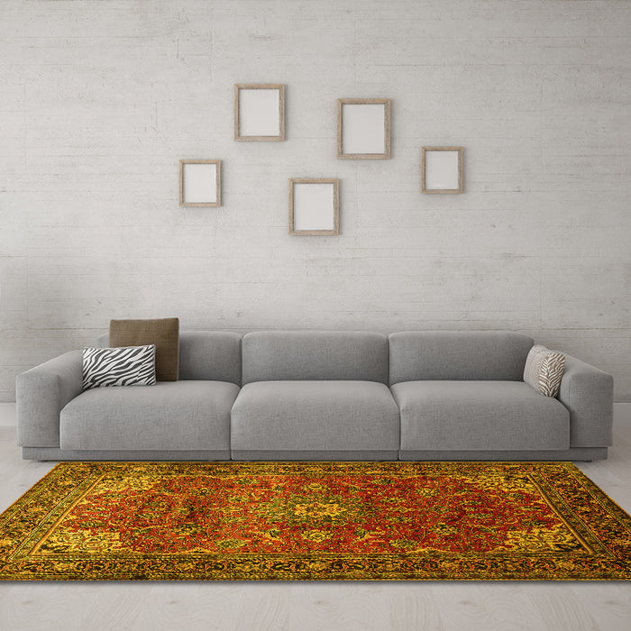 Machine Washable Persian Yellow Traditional Rug in a Living Room, wshtr854yw
