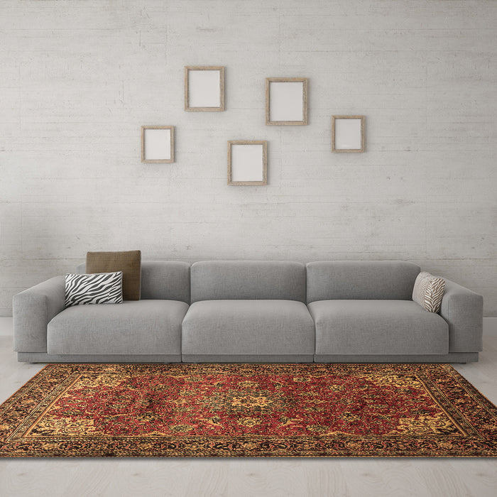 Machine Washable Persian Brown Traditional Rug in a Living Room,, wshtr854brn