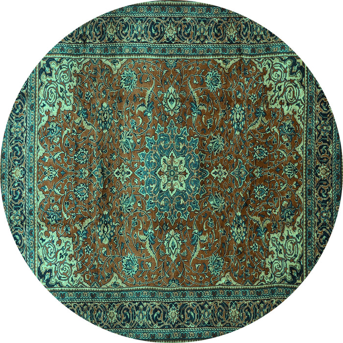 Round Machine Washable Persian Turquoise Traditional Area Rugs, wshtr854turq