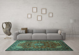 Machine Washable Persian Turquoise Traditional Area Rugs in a Living Room,, wshtr854turq