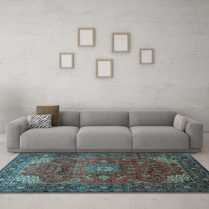 Machine Washable Persian Light Blue Traditional Rug in a Living Room, wshtr854lblu