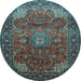 Round Machine Washable Persian Light Blue Traditional Rug, wshtr854lblu