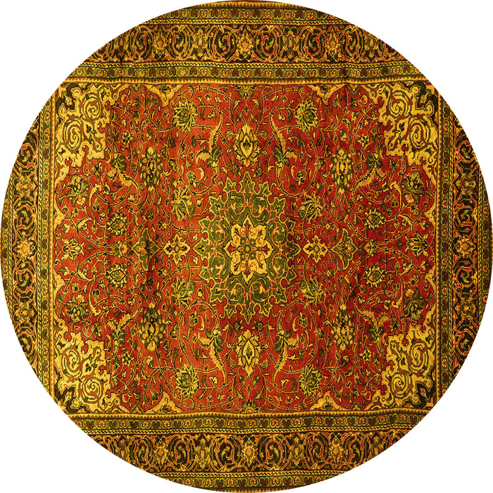 Round Persian Yellow Traditional Rug, tr854yw
