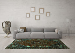Machine Washable Persian Turquoise Traditional Area Rugs in a Living Room,, wshtr855turq