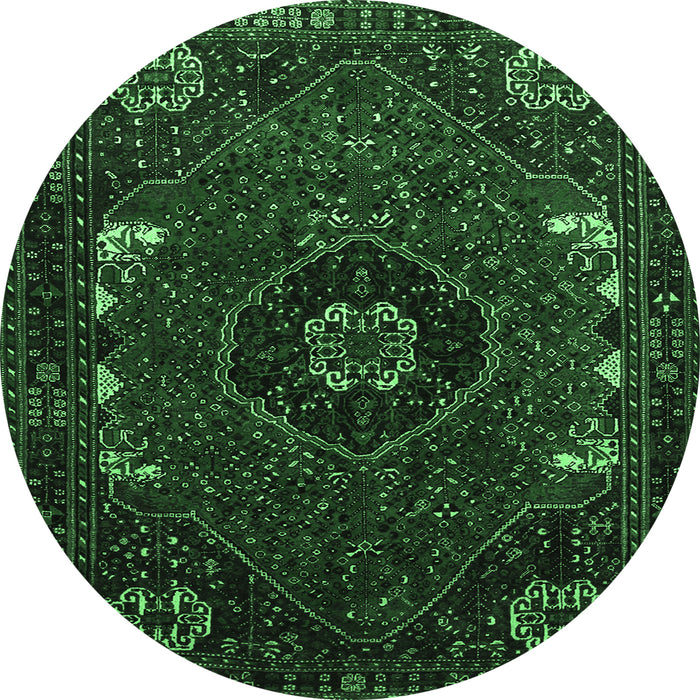 Round Machine Washable Persian Emerald Green Traditional Area Rugs, wshtr855emgrn