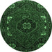 Round Machine Washable Persian Emerald Green Traditional Area Rugs, wshtr855emgrn